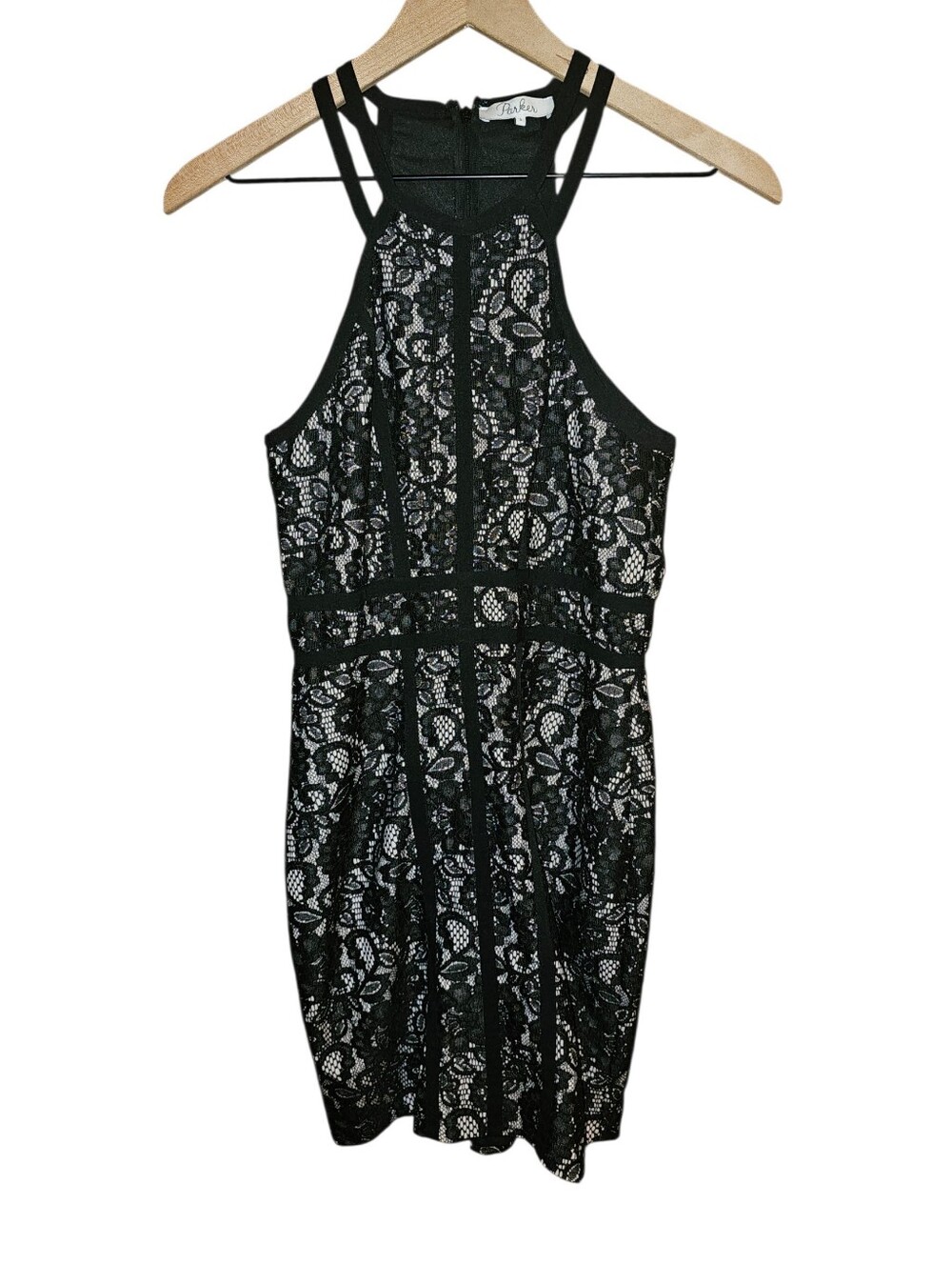 PARKER ANTHROPOLOGIE Black Lace Overlay Double Strap Mini Dress - Small